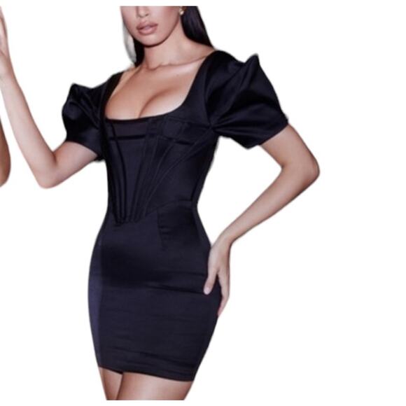 House of CB Niladi Black Corset Mini Dress Size M Party Cocktail - Picture 2 of 4